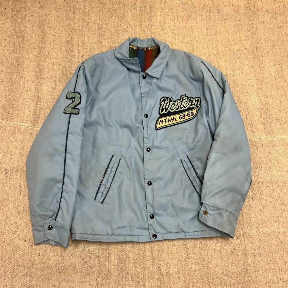 Vintage Western Montreal Hockey League Varsity Jacket Mens Large Blue 1960s‎